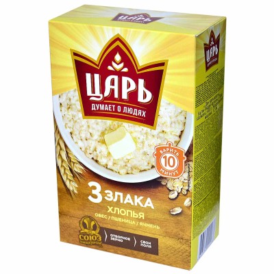 Хлопья Царь 3-х злаков 400гр к/у