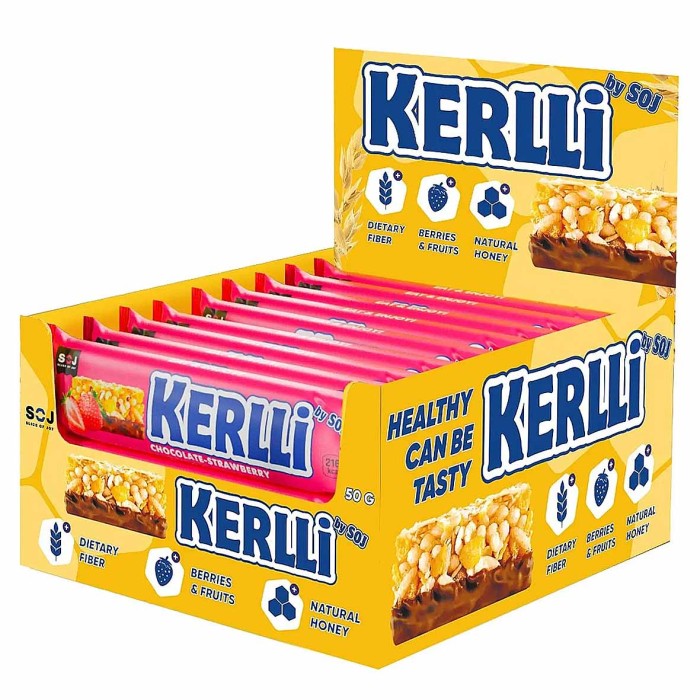 Батончик злаковый SOJ Kerlli  с клубникой в молочном шоколаде 50гр м/у