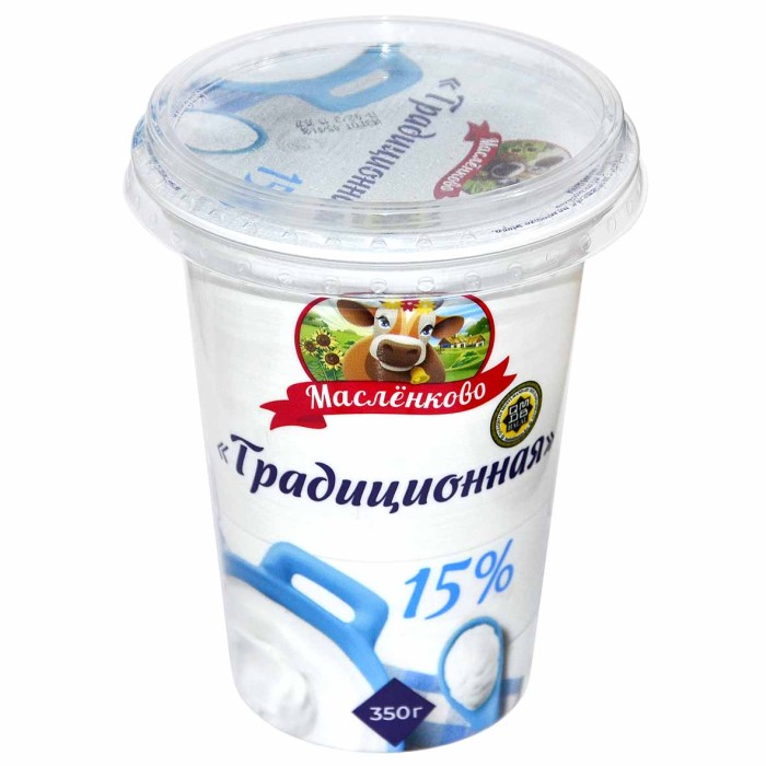 Сметана Масленково Традиционная 15% 350гр пэт