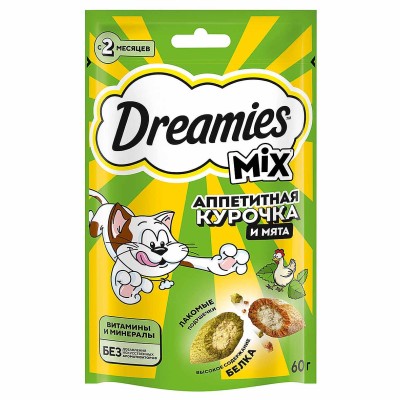 Корм для кошек Dreamies Микс курица-мята 60гр пауч
