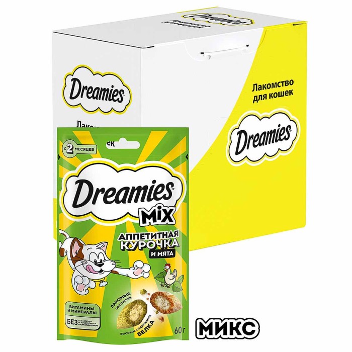 Корм для кошек Dreamies Микс курица-мята 60гр пауч
