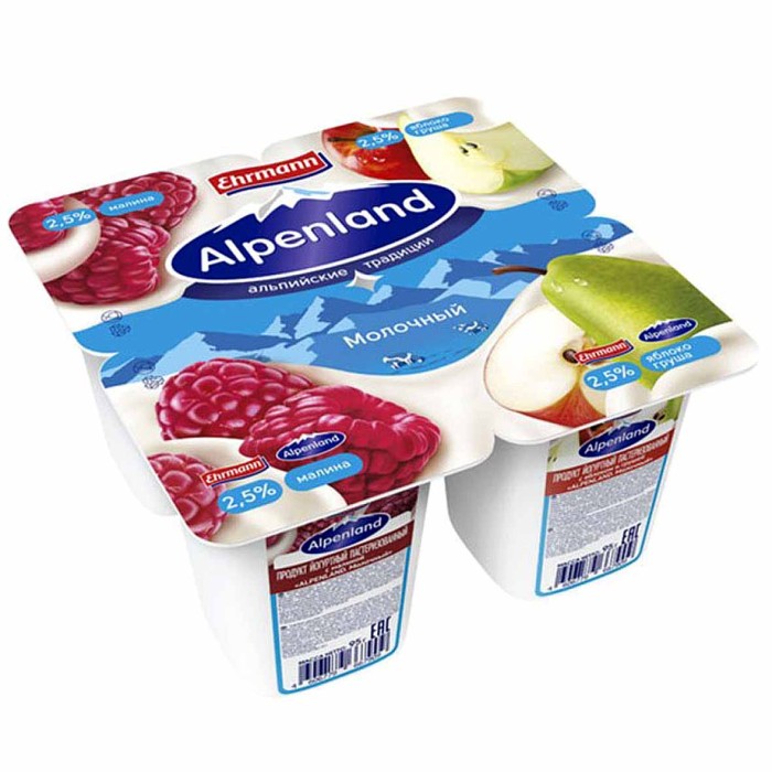 Йогурт Альпенланд малина-яблоко-груша 95гр 2,5% пэт