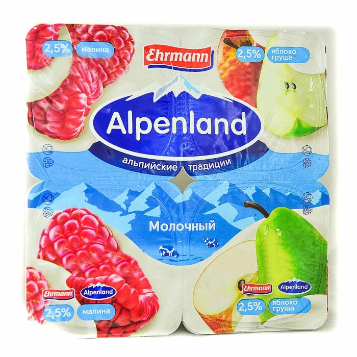 Йогурт Альпенланд малина-яблоко-груша 95гр 2,5% пэт