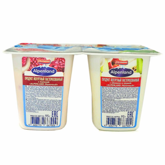 Йогурт Альпенланд малина-яблоко-груша 95гр 2,5% пэт