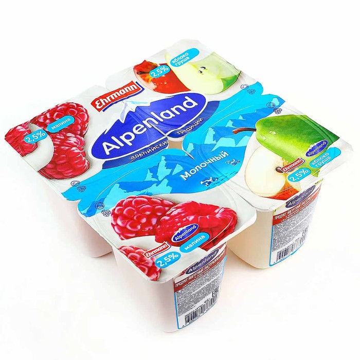 Йогурт Альпенланд малина-яблоко-груша 95гр 2,5% пэт