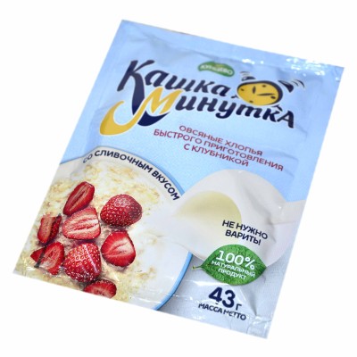 Каша овсяная Кунцево Кашка-Минутка с клубникой и сливками 43гр м/у