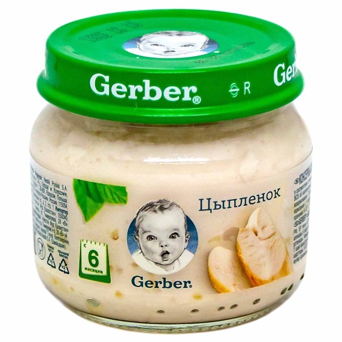 Пюре Gerber цыпленок с 6мес 80гр ст/б