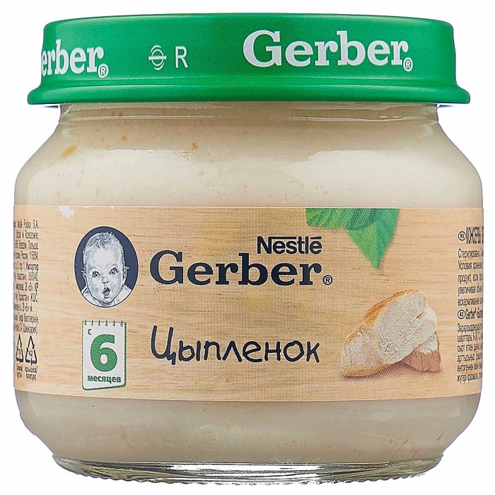 Пюре Gerber цыпленок с 6мес 80гр ст/б