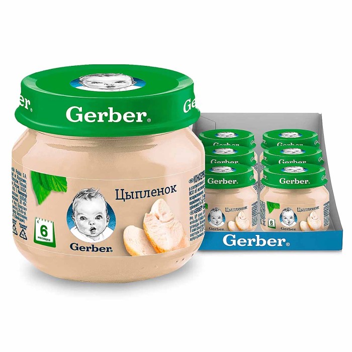 Пюре Gerber цыпленок с 6мес 80гр ст/б