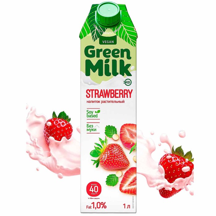 Напиток соевый  Green Milkсо вкусом клубники 1л т/п