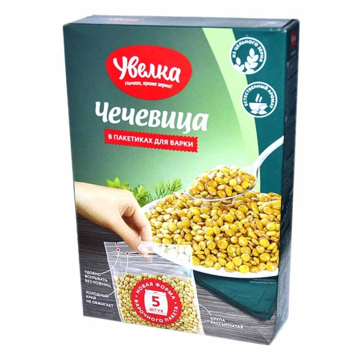 Чечевица Увелка зеленая тарелочная продовольственная 5*80гр к/у