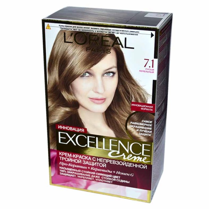 Краска для волос Loreal Exellence 7.1 Русый пепел к/у