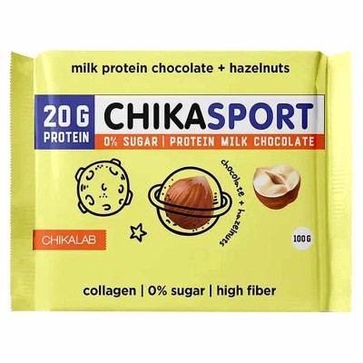 Шоколад протеиновый ChikaSport молочный с фундуком 100гр м/у