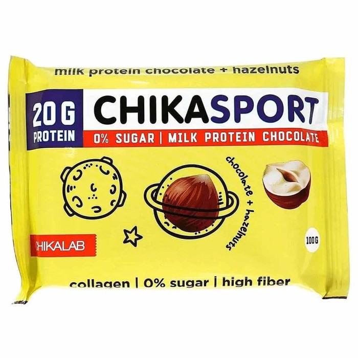 Шоколад протеиновый ChikaSport молочный с фундуком 100гр м/у