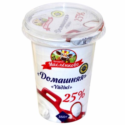 Сметана Масленково Домашняя 25% 350гр пэт