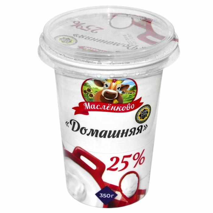 Сметана Масленково Домашняя 25% 350гр пэт