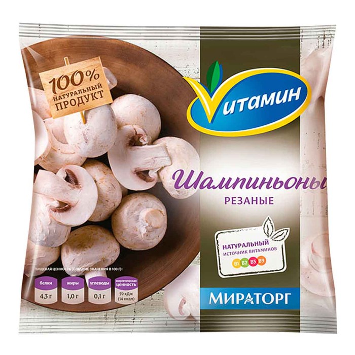 Грибы шампиньоны Vитамин резаные 400гр м/у