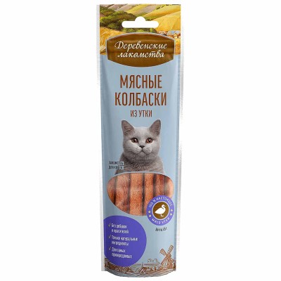 Лакомство для кошек Деревенские лакомства Мясные колбаски из утки 50гр м/у
