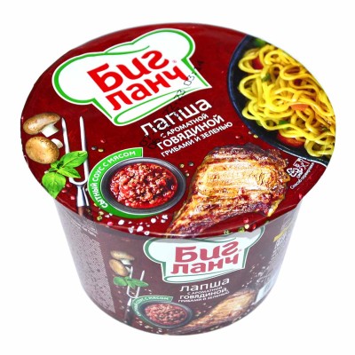 Лапша Биг Ланч с ароматной говядиной, грибами и зеленью 90гр стакан