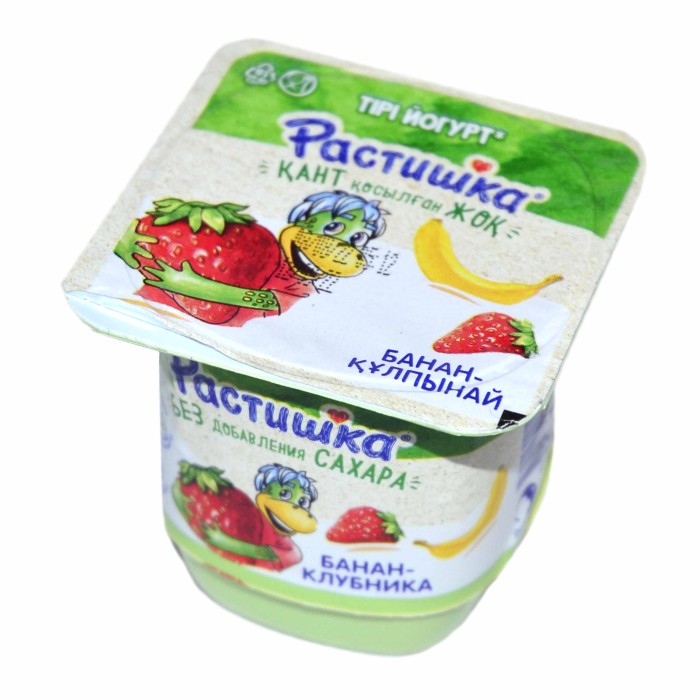 Йогурт Растишка клубника-банан без сахара 3,5% 100гр пэт