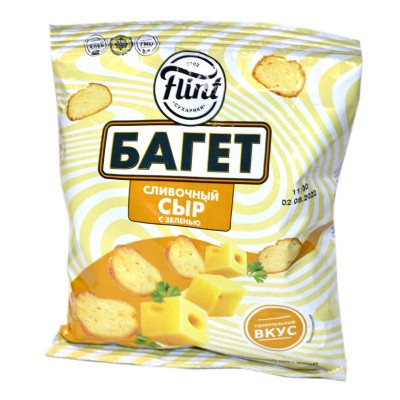 Сухарики Flint багетные пшеничные вкус сливочный сыр с зеленью 75гр м/у