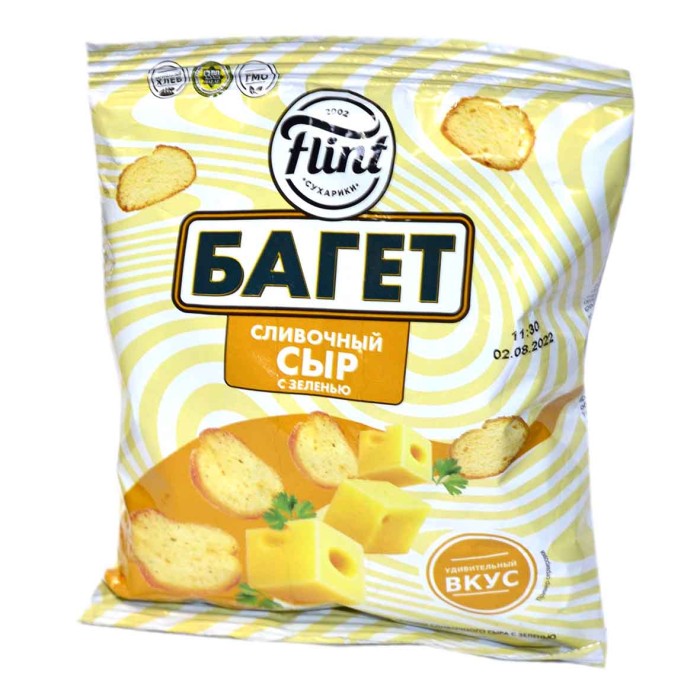 Сухарики Flint багетные пшеничные вкус сливочный сыр с зеленью 75гр м/у