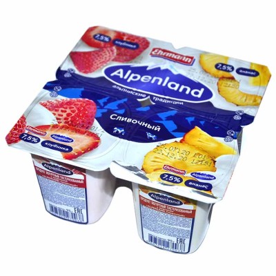 Йогурт Alpenland клубника-ананас 7,5% 95гр пэт