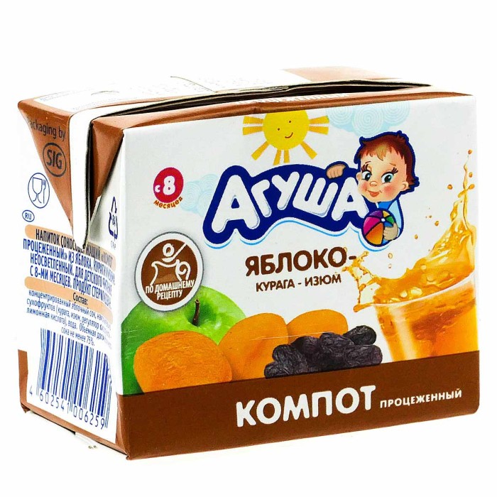 Компот Агуша курага-изюм-яблоко с 8мес 200мл т/п