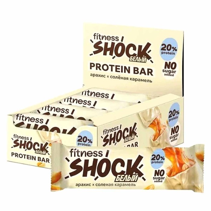 Батончик протеиновый Fitnesshock Белый арахис солёная карамель 20% 50гр м/у