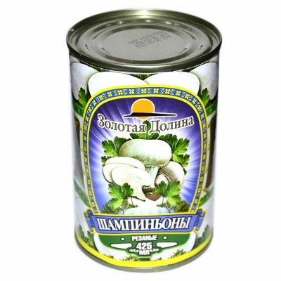 Грибы шампиньоны Золотая долина резанные 425гр ж/б