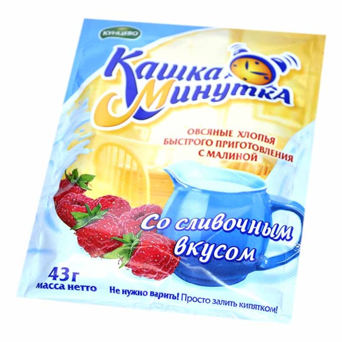 Каша овсяная Кунцево Кашка-Минутка с малиной и сливками 43гр м/у