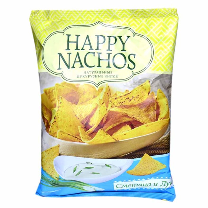 Чипсы кукурузные Happy Nachos со вкусом сметаны и лука 150гр