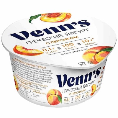 Йогурт Venns греческий персик 0,1% 130гр пэт
