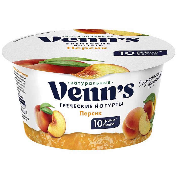 Йогурт Venns греческий персик 0,1% 130гр пэт