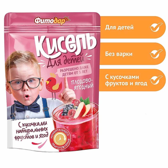 Кисель Фитодар с кусочками плодово-ягодный 150гр д/п
