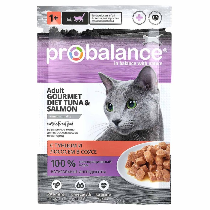 Корм для кошек ProBalance Goumet diet с тунцом и лососем в соусе 85гр пауч