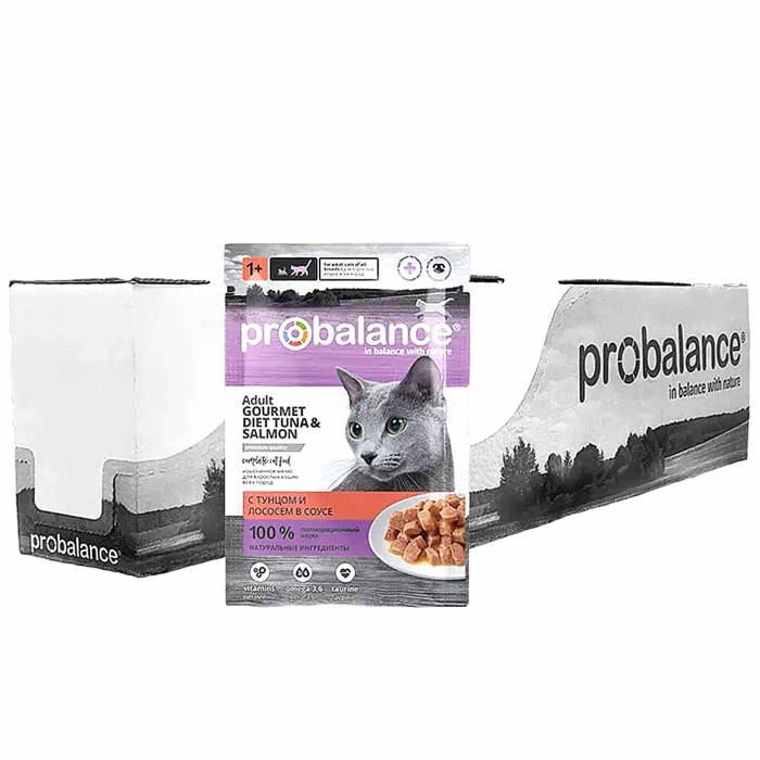 Корм для кошек ProBalance Goumet diet с тунцом и лососем в соусе 85гр пауч
