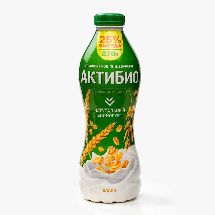 Биойогурт питьевой Актибио натуральный злаки 1,6% 870гр пэт