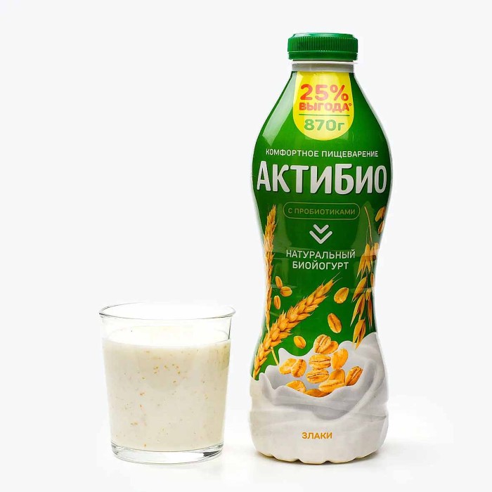 Биойогурт питьевой Актибио натуральный злаки 1,6% 870гр пэт