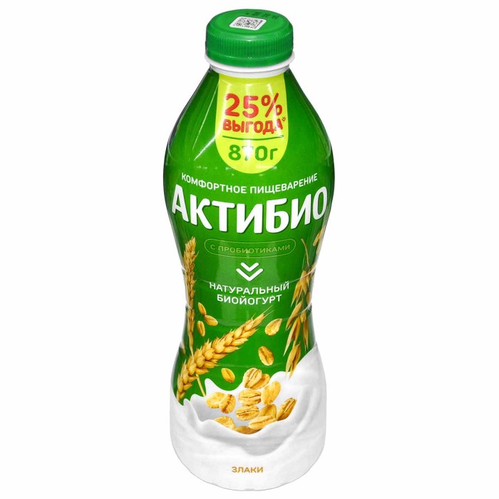 Биойогурт питьевой Актибио натуральный злаки 1,6% 870гр пэт
