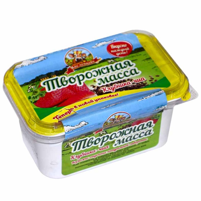 Масса творожная Масленково клубника-чиа сладкая 20% 350гр пэт