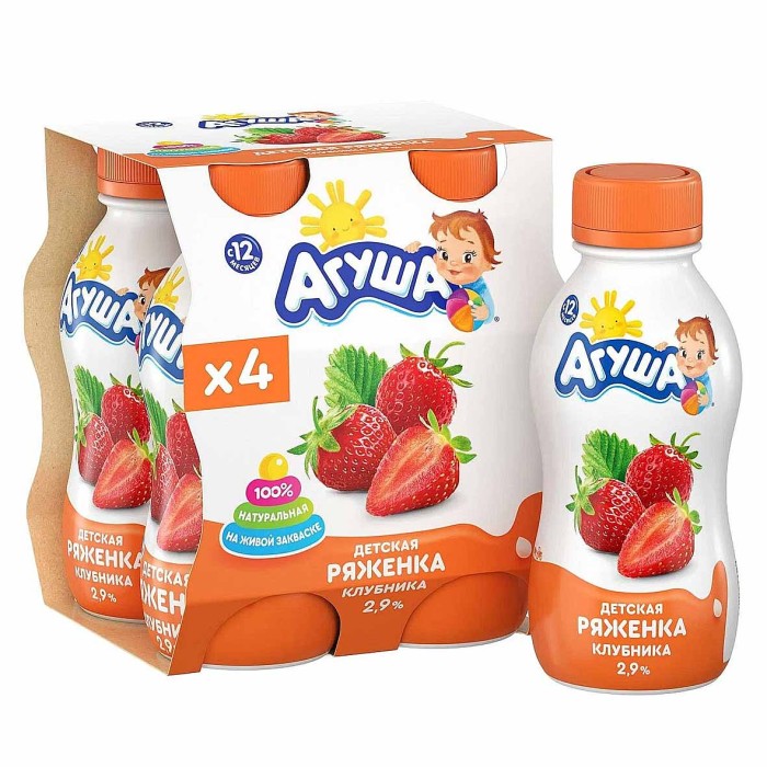 Ряженка Агуша клубника 2,9% 180гр пэт