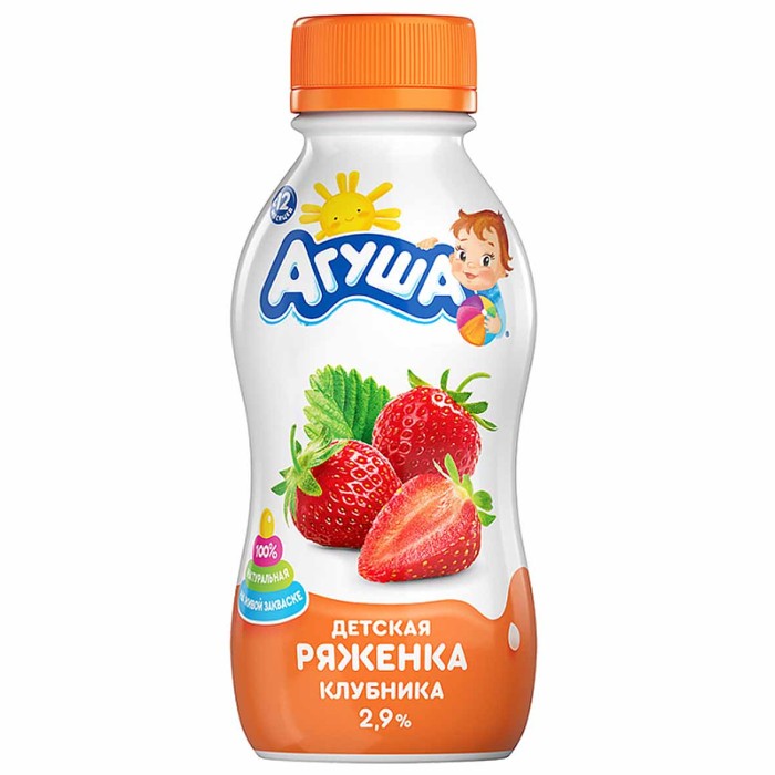 Ряженка Агуша клубника 2,9% 180гр пэт