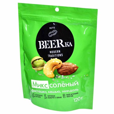 Микс орехов BEERka фисташки кешью миндаль жар солен 120гр м/у