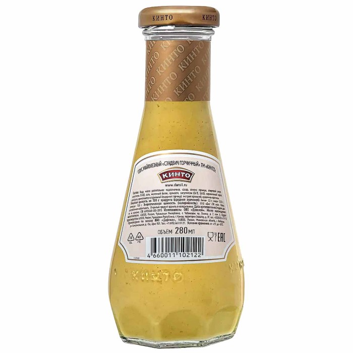 Соус Кинто Сэндвич горчичный 280мл ст/б