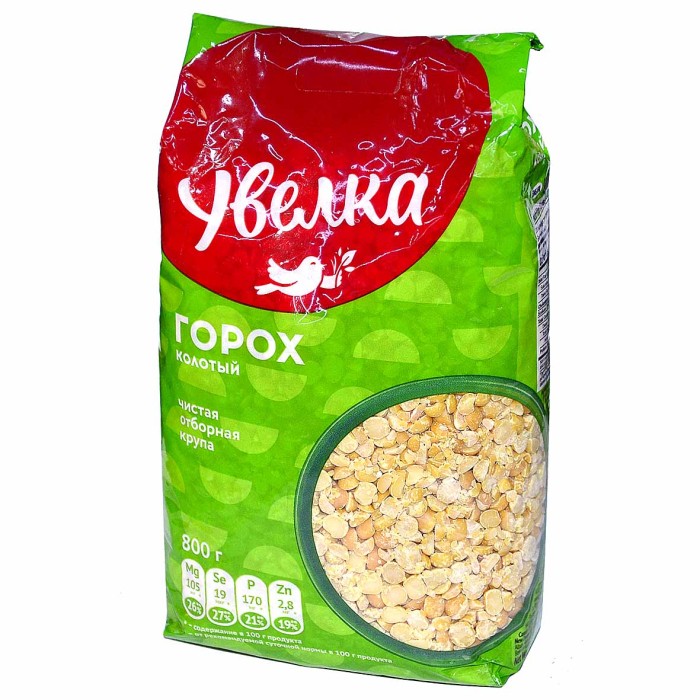 Горох Увелка шлифованный колотый 800гр м/у