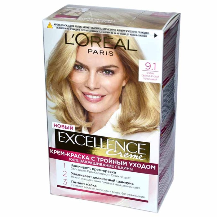 Краска для волос Loreal Exellence 9.1 очень Светло-русый пепел к/у