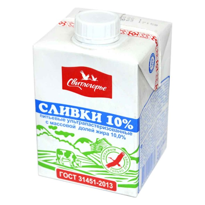 Сливки Свитлогорье 10% 500мл т/п