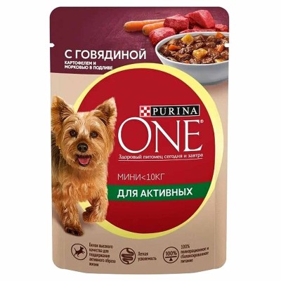 Корм для собак Purina ONE мини говядина,картофель,морковью в подливе 85гр пауч