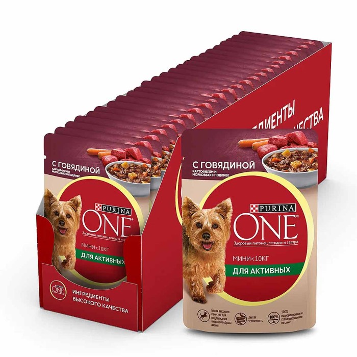 Корм для собак Purina ONE мини говядина,картофель,морковью в подливе 85гр пауч